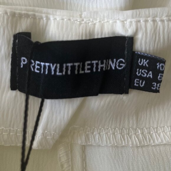 Pretty Little Thing Wide Leg Silky Pants Womens Size 6 Cream Front Tie New - Picture 7 of 11